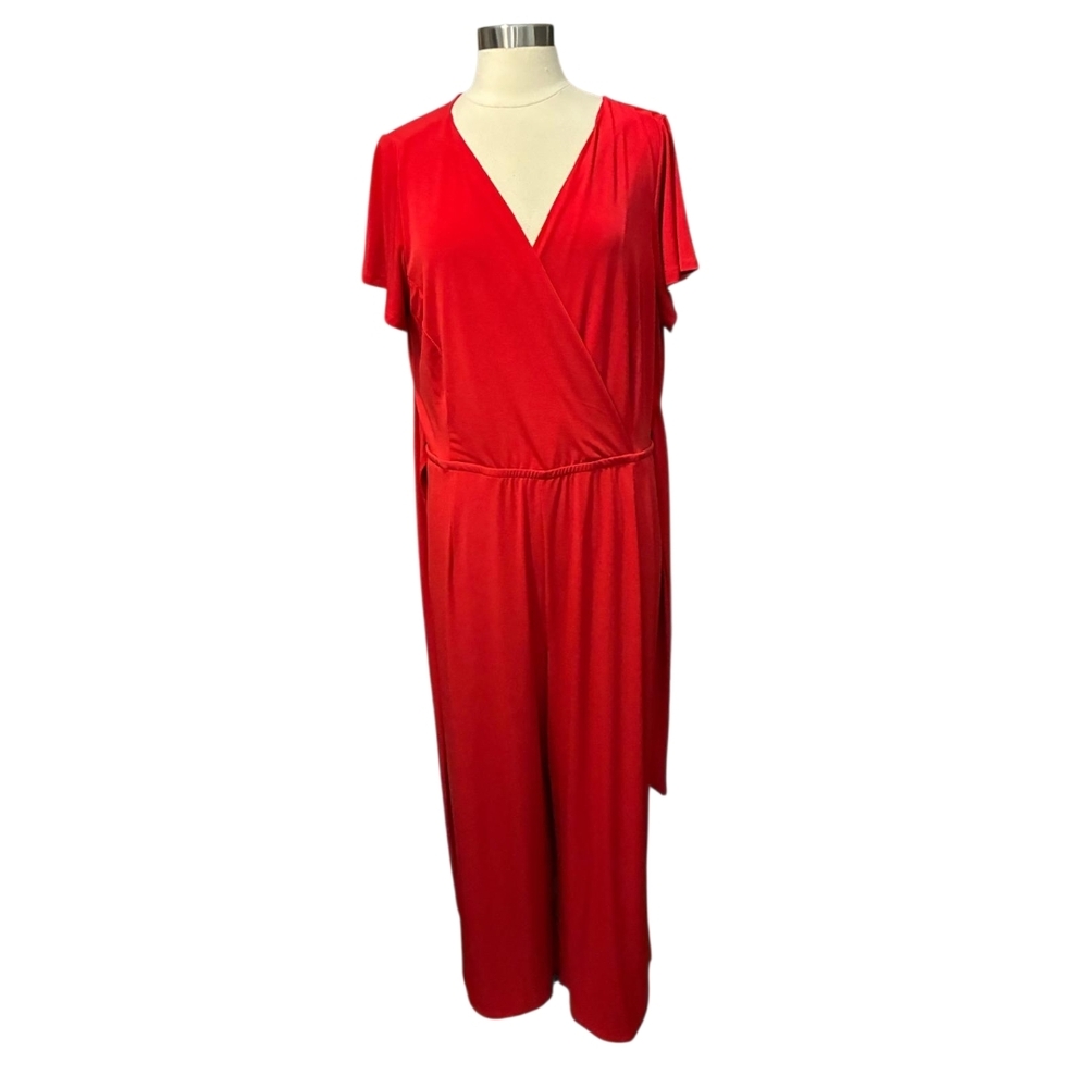 Lane Bryant | Red Stretch Flutter Sleeve Surplice Jumpsuit Size 18/20 - Picture 2 of 8